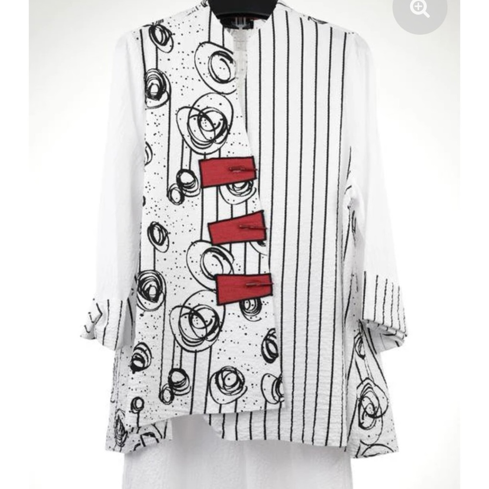Ali Miles Arts Moon Swirls Stripes Unique Asymmetrical Tunic Jacket Size Large